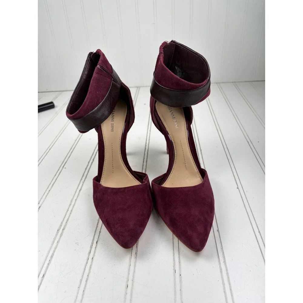 Gianni Bini Vintage Burgundy Suede Ankle Strap d'Orsay Heels Women's Size 8.5M